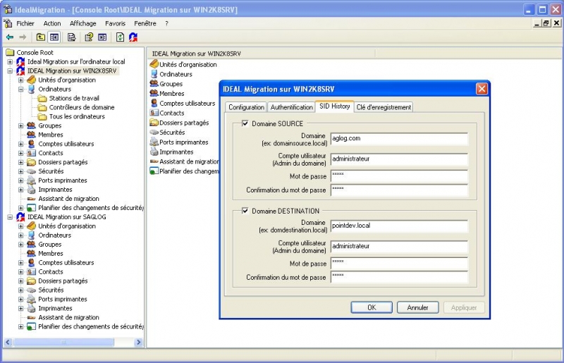 Configurez les authentifications Active Directory et SIDHistory