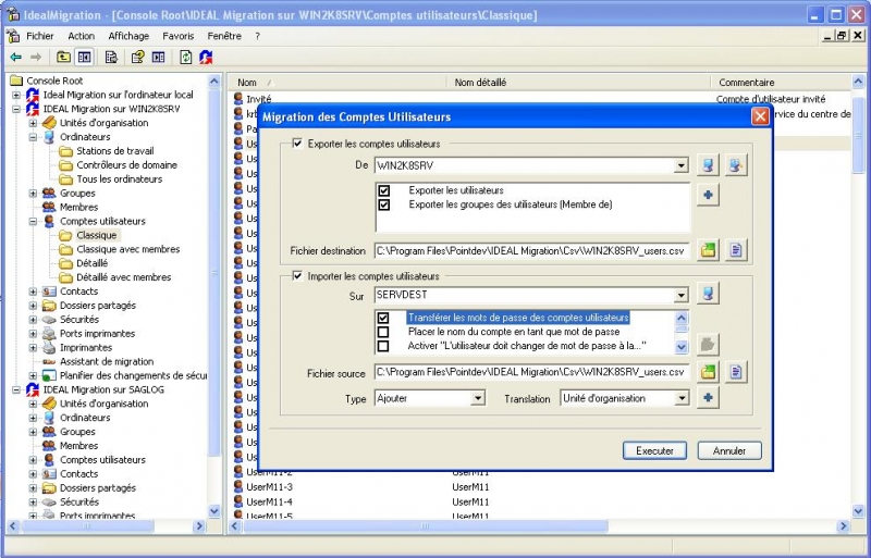 Sélectionnez vos paramètres de migration par type d'objets