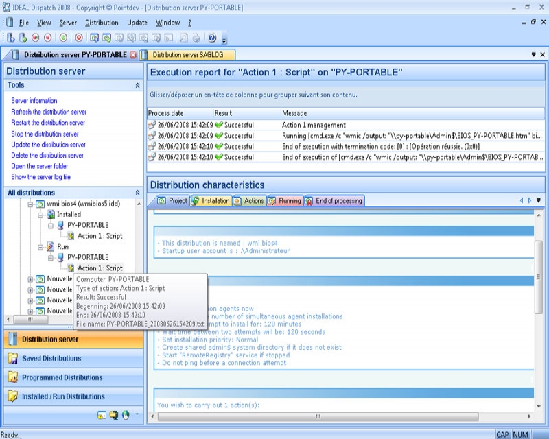 Detailed display of the deployment results